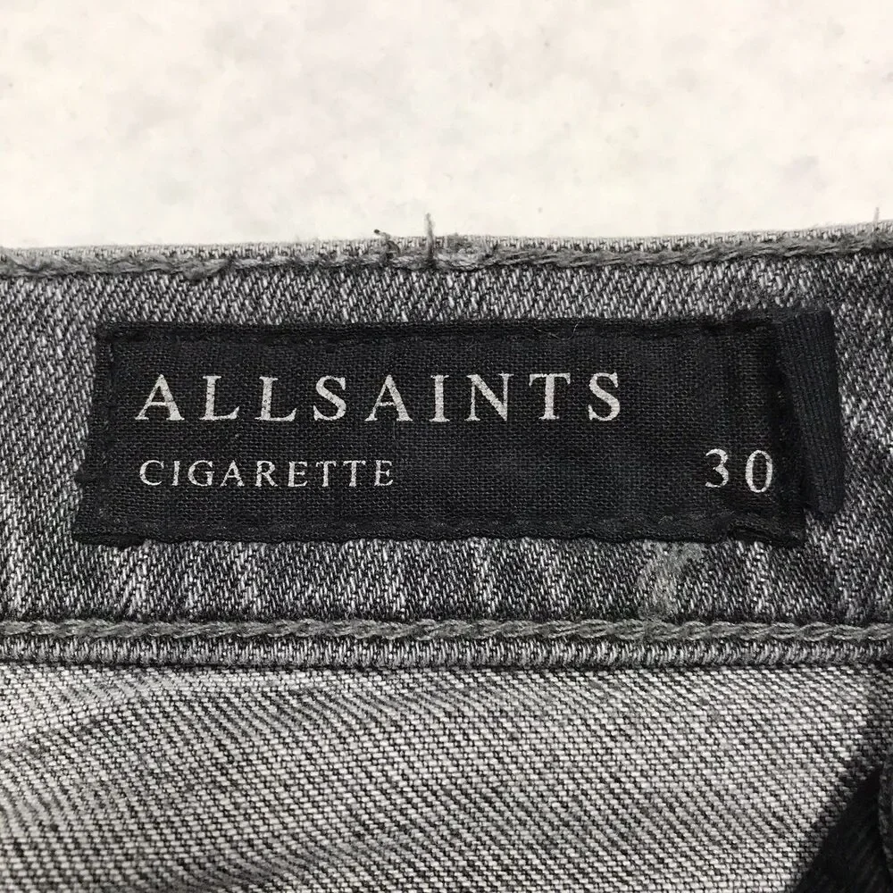 ALL SAINTS Raveline Cigarette Jean Men 30x32 Gray Distress Taper Stretch Denim